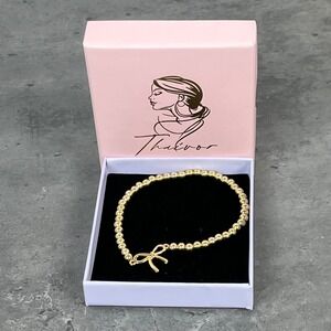 NEW Gold Beaded Bracelet Women 14K Jewelry Gifts Bow Charm Stretchy‎ Ball Chain